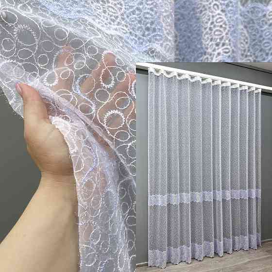 Тюль органза с вышивкой и люрексом цвет голубой с белым 1690т Киев