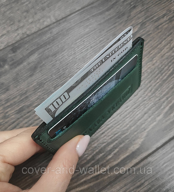Маленький шкіряний картхолдер для пластикових карток Слава Україні Київ - фото 9