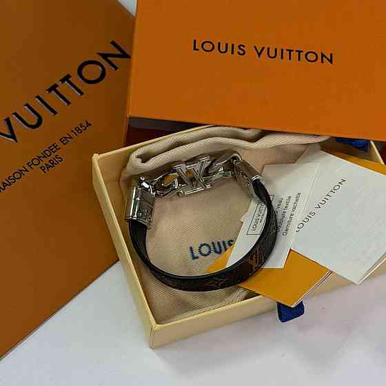 Мужской брендовый браслет на руку Lv (20201) коричневый Киев