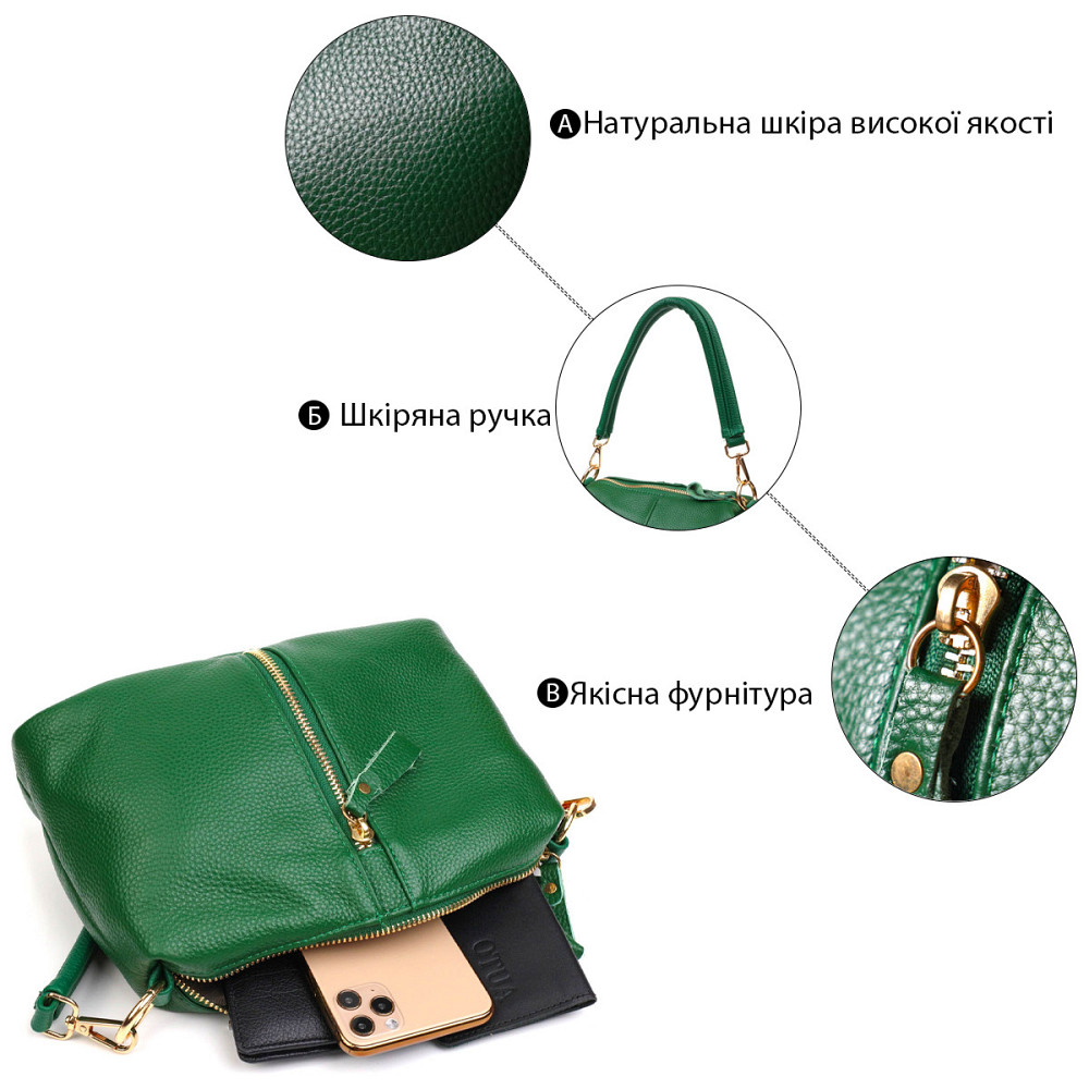 Молодежная сумка через плечо из натуральной кожи 22097 Vintage Зеленая Киев - изображение 4