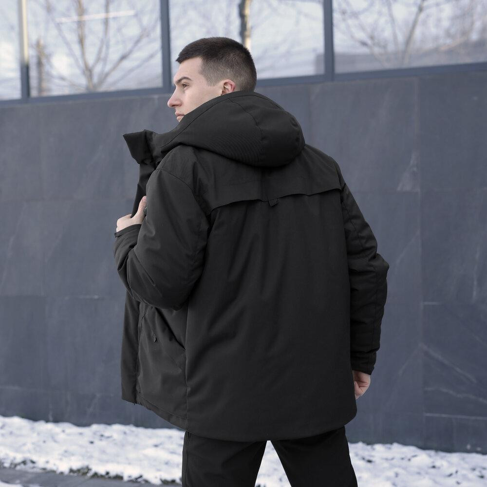 Чорна чоловіча парка зимова з капюшоном Pobedov Navy Київ - фото 2