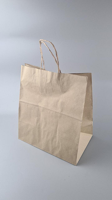 Пакет с ручками бумажный крафт бурий 310х200х350, 80г/м2 (25 шт) Харьков - изображение 1