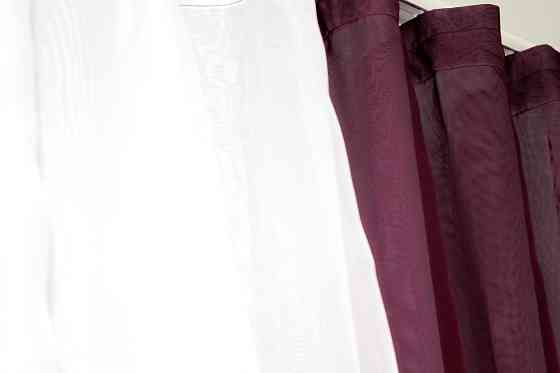 Кухонний комплект VR-Textil № 038к шторки і тюль бордовий з білим 280х170 см (50-032) Київ