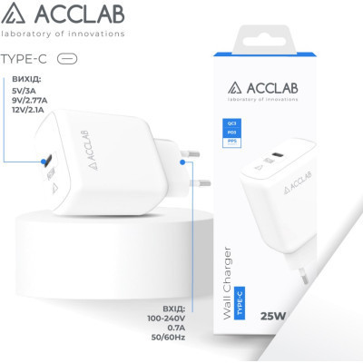 Зарядний пристрій ACCLAB AL-TC125 1хType-C 5В/3A/25W QC/PD3.0 (1283126538841) Вінниця - фото 3