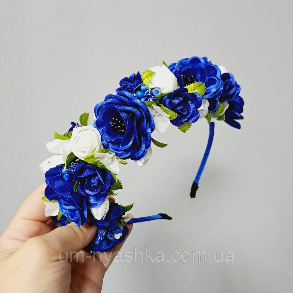 Обідок обруч з трояндочками "Синій 5 троянд" Кривий Ріг - фото 1