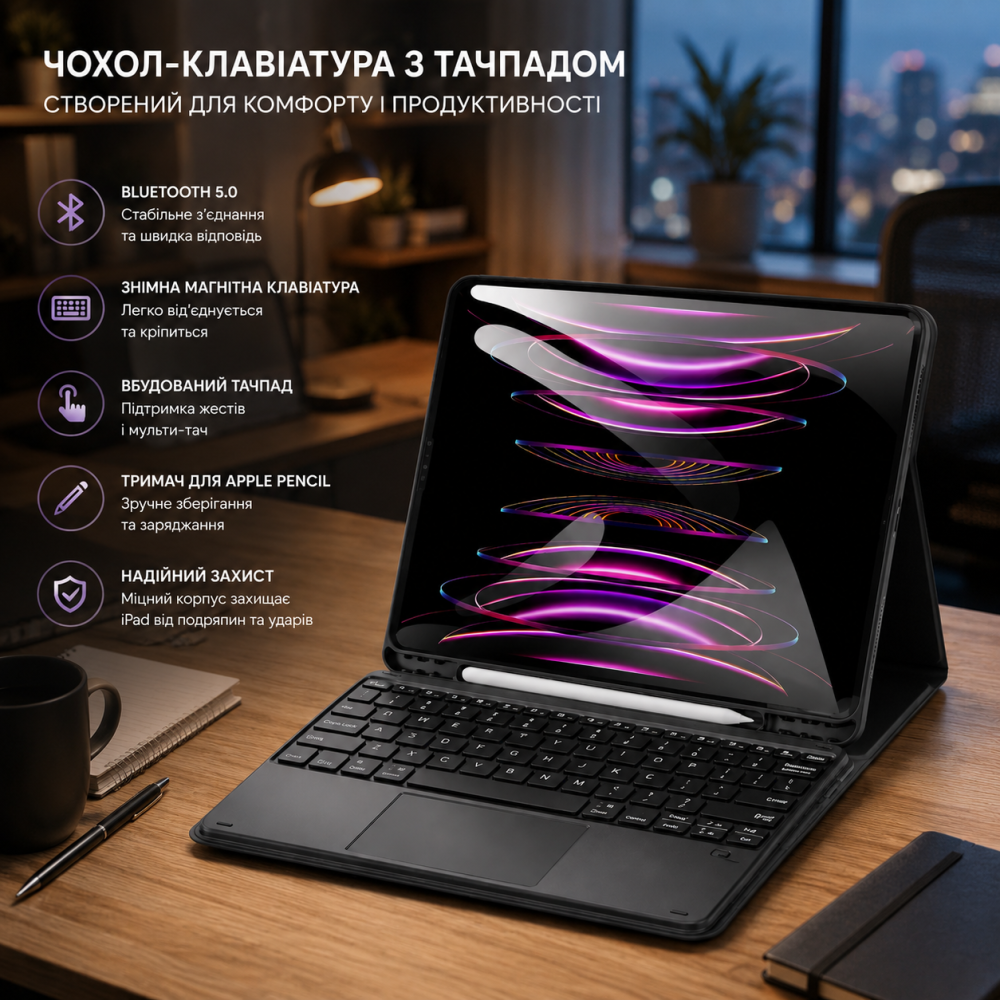 Чехол-клавиатура с тачпадом для iPad Air 13 (2024) / iPad Pro 12.9 (2020–2022), Bluetooth 5.0, магнитная съемная клавиатура, держа Киев - изображение 11