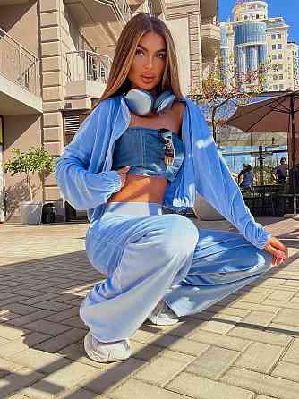 Жіночий стильний повсякденний костюм із ніжного велюру Блакитний, 42/44 Одеса