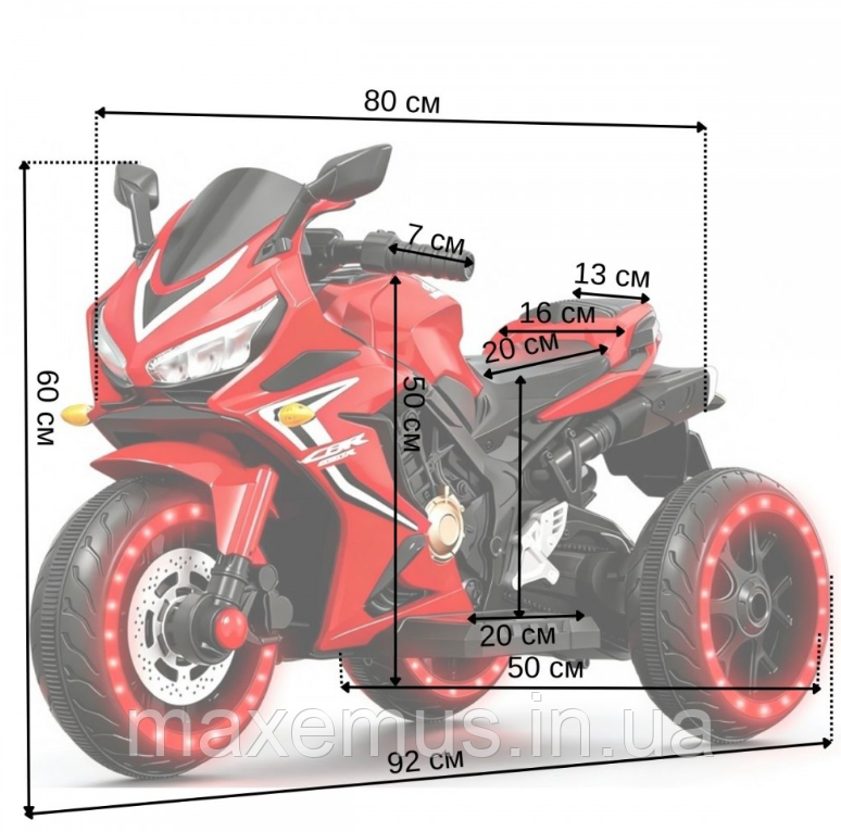Детский электромотоцикл на аккумуляторе SPOKO S P5 1 8 красный с подсветкой колес и музыкой (2 мотора, 3-6 лет) Мостиська - фото 3
