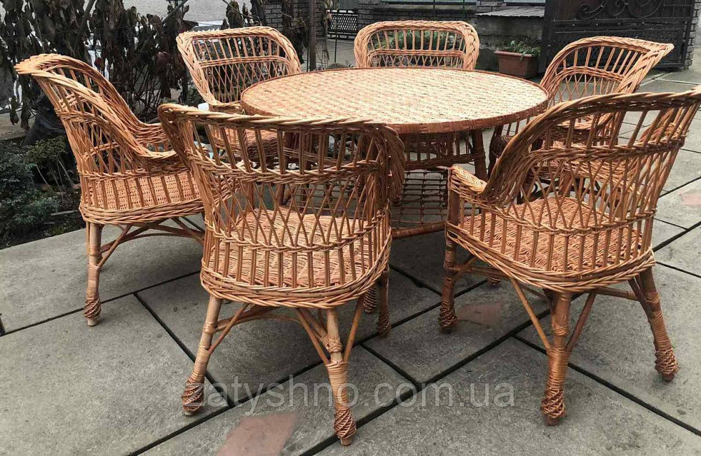 Плетені меблі на 6 персон | Меблі з лози з круглим столом | меблі з лози з великим столом Київ - фото 6