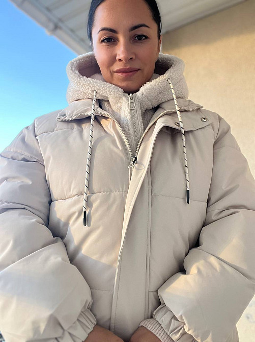 Куртка жіноча Lady Yep 8096 оверсайз з капюшоном і хутром тедді бежева, бежевий, 42 Київ - фото 8