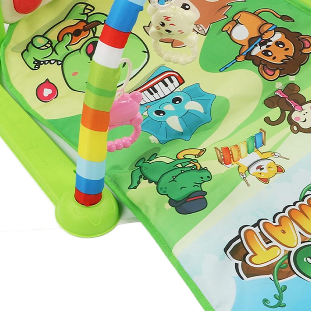 Ігровий дитячий килимок із музичним піаніно, підвісними іграшками, принт тварини зеленого кольору Кам'янець-Подільський - фото 11