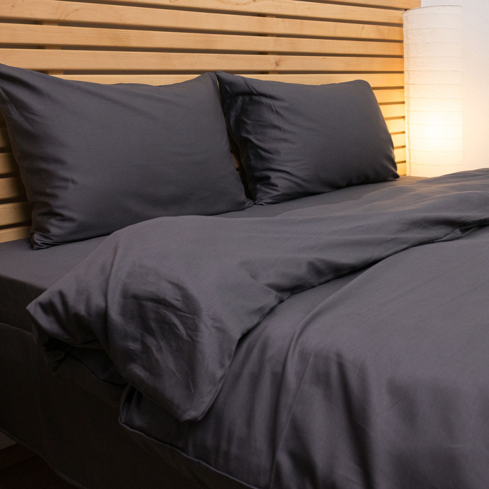 Cімейний комплект постільної білизни Сатин Гладкий 135 г/м2 YouStar (Графіт) 2 х 50х70 Суми - фото 8