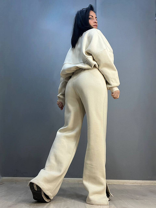 Костюм женский Quzen 472-472 пилот молния брюки палаццо широкие флис светло бежевый, світло-бежевый, Одесса - изображение 2