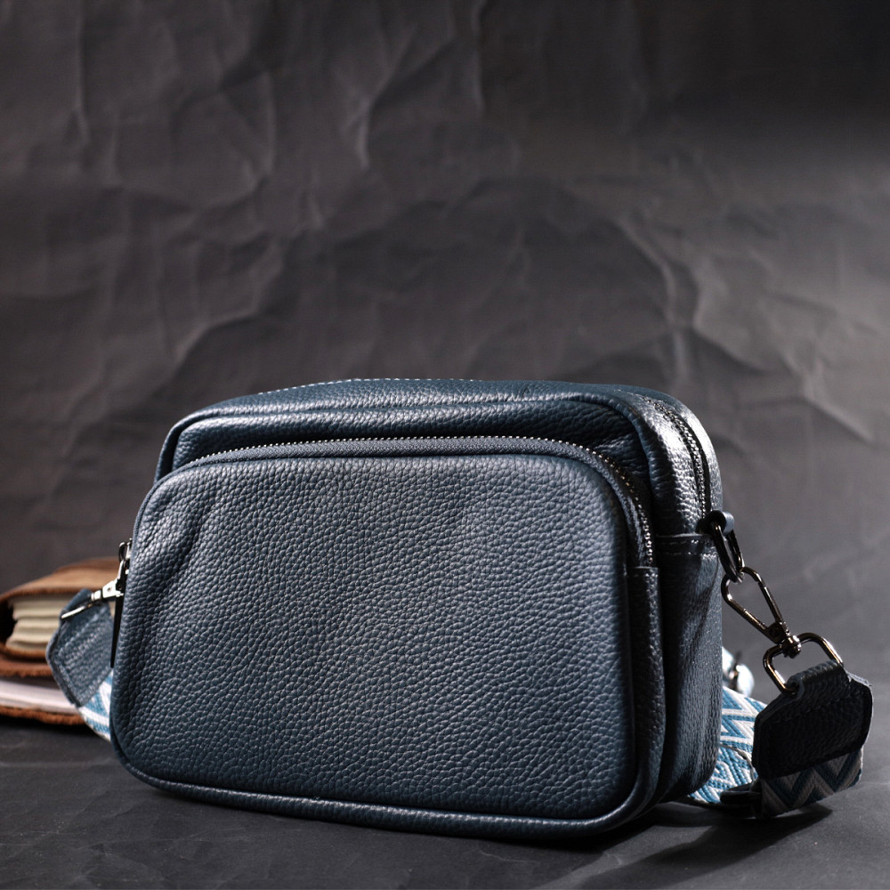 Интересная женская сумка кросс-боди из натуральной кожи Vintage 22297 Синяя Киев - изображение 9