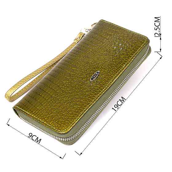 Кошелек женский на одну молнию из экокожи лаковый хамелеон KIVI 19027 Зеленый Киев