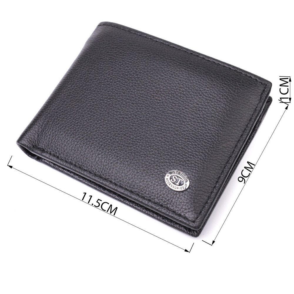 Компактное мужское портмоне из натуральной кожи ST Leather 22486 Черный Киев - изображение 3