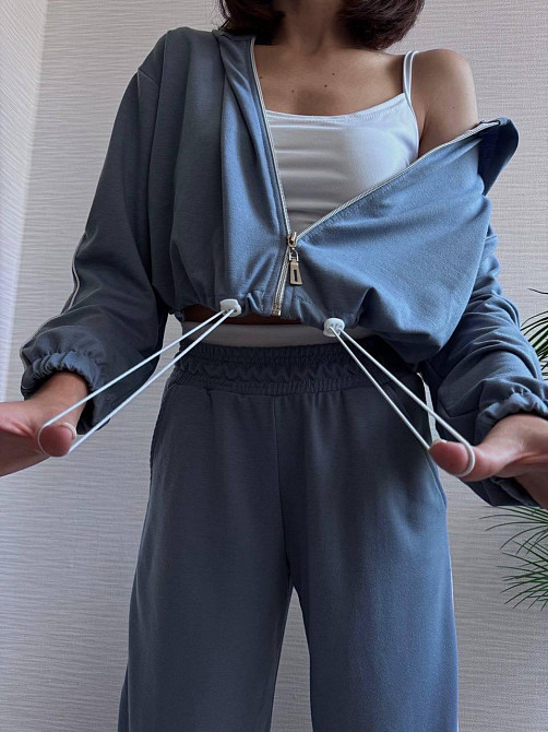 Женский прогулочный костюм тройка: кофта топ и штаны  двунить + микродайвинг Джинс, 42/44 Одесса - изображение 4