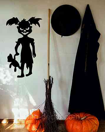 Декоративне настінне Панно «Сілует дітей. Гелловін», Декор на стіну 90*53 см, Чорний Київ