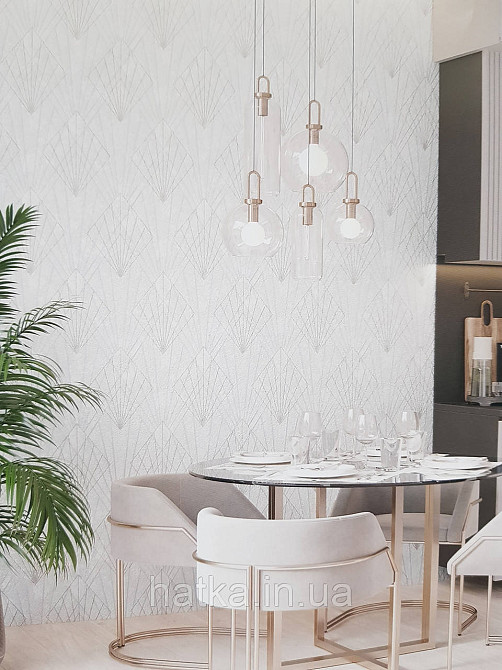 Шпалери вінілові на флізеліні Sintra Simmetria геометрія фігури смуги молочне золото срібло 524404 Київ - фото 1