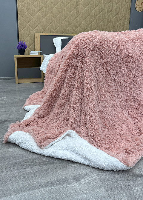 Плед-покривало 200х230 см (+-10см) Травка на овчині колір пудровий з білим (87-221) Київ - фото 7