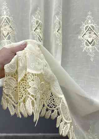Тюль лен с кружевом цвет кремовий 1804т Киев