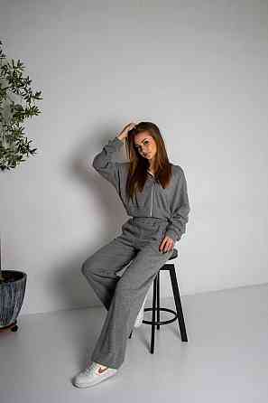 Женский стильный повседневный костюм двойка рубчик Серый Одесса