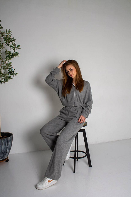 Жіночий стильний повсякденний костюм-двійка рубчик Сірий Одеса - фото 3