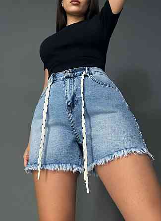 Шорты женские джинсовые Vanver 2057 с резинкой на талии и шнурком голубые, голубой, З4, 34, 95 см, 121 см Киев