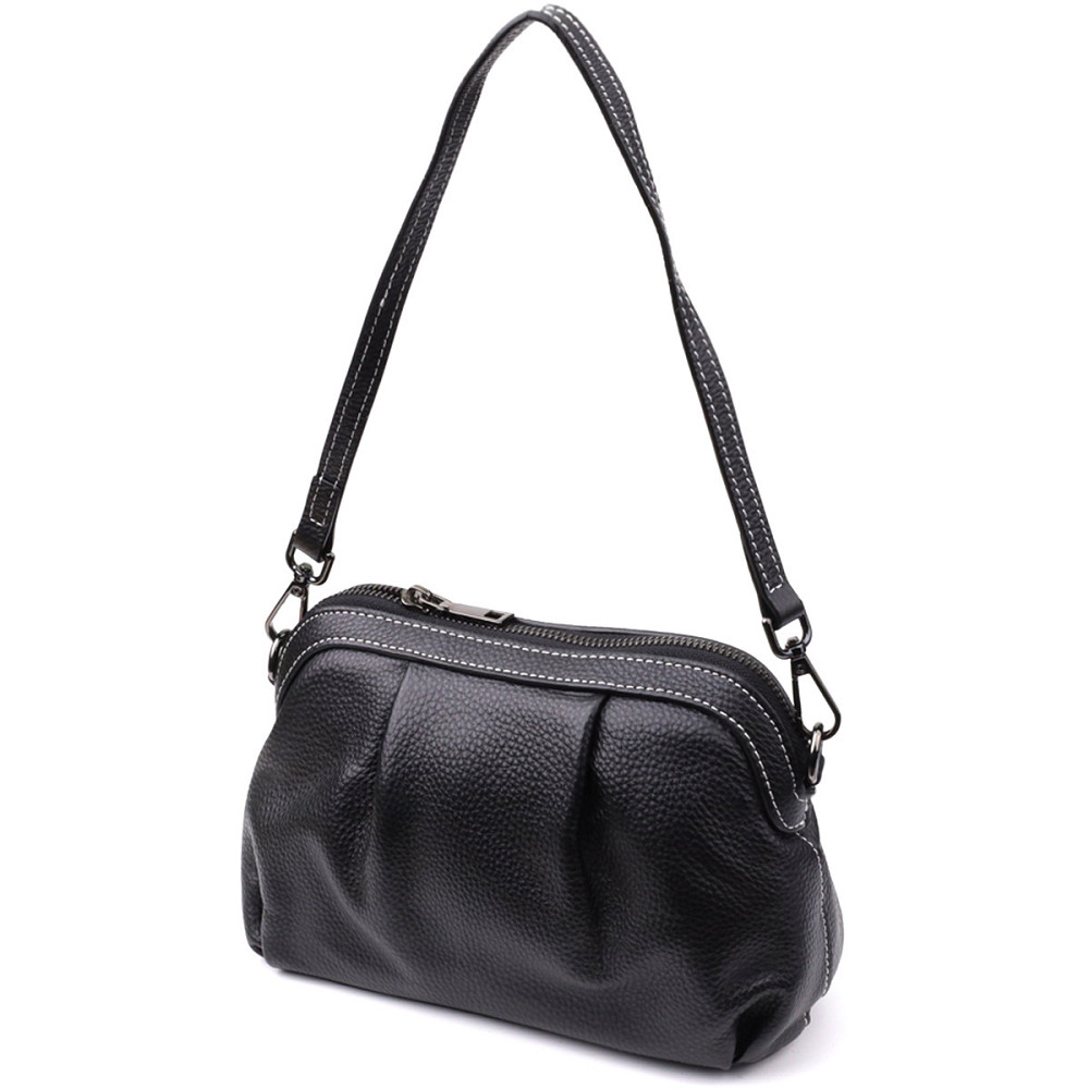 Женская сумка из мягкой натуральной кожи с акцентом на драпировку Vintage 22896 Черный Киев - изображение 1