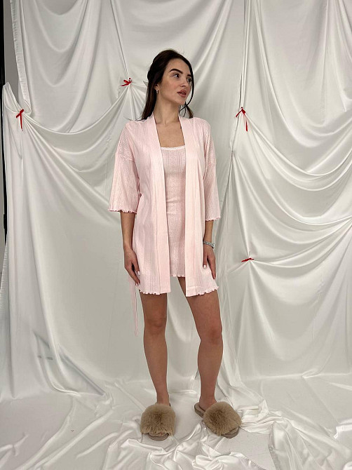 Домашний халат из трикотажа бамбук Розовый XS/S Харьков - изображение 2