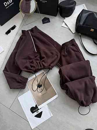 Женский теплый повседневный костюм двойка турецкий двусторонний флис полар Шоколад Одесса