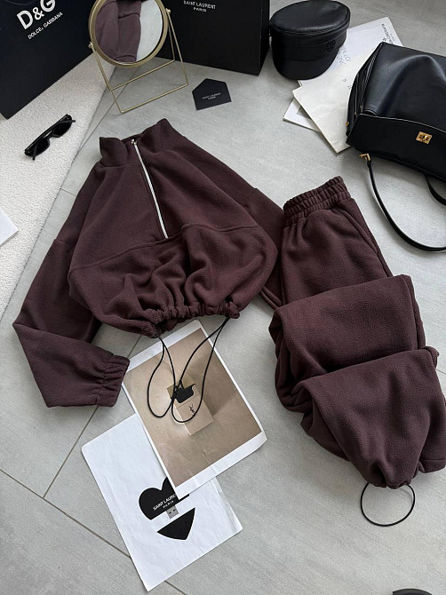 Жіночий теплий повсякденний костюм-двійка турецький двосторонній фліс-поляр Шоколад Одеса - фото 2