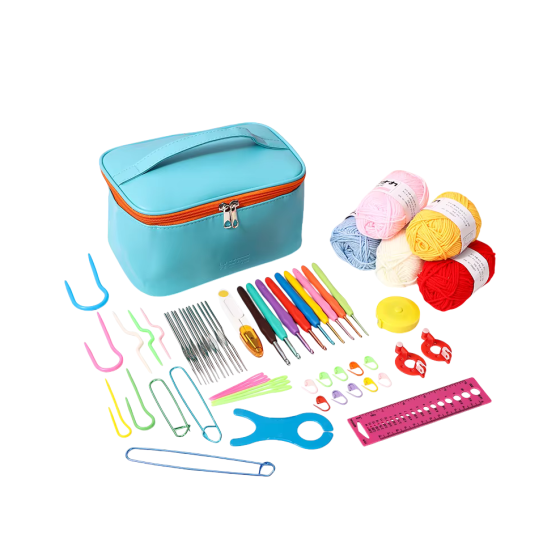Набір для в'язання гачком із пряжею та аксесуарами в косметичці, блакитний колір Кам'янець-Подільський