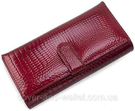 Бордовий лаковий жіночий гаманець для карток з натуральної шкіри ST Leather (S9001A) Київ