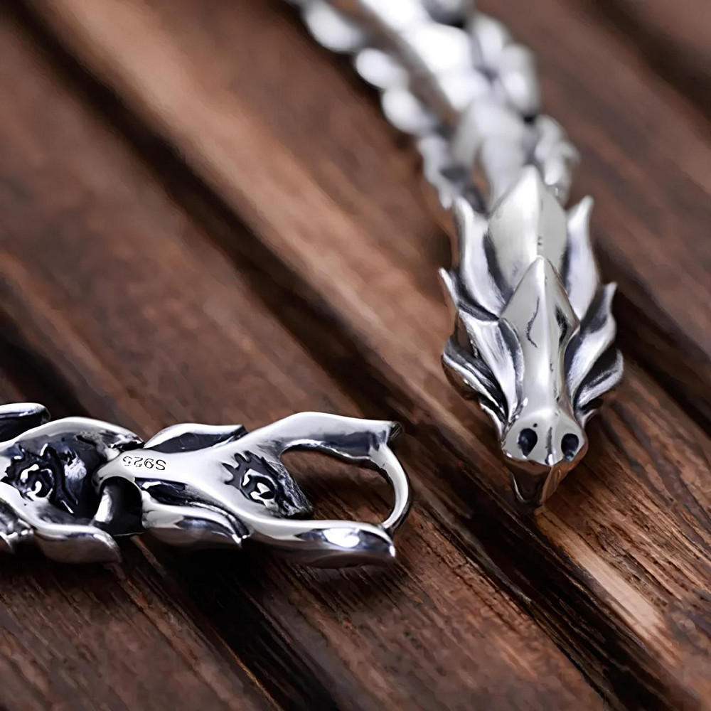 Сталевий скандинавський чоловічий браслет Дракон RESTEQ — чоловічий браслет із нержавіючої сталі 316L, довжина 21 см, сріблястий Київ - фото 3