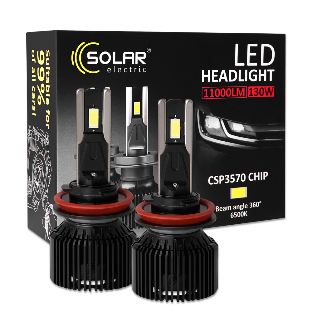 Автолампа Solar LED H8-H11-H16 12/24V 130W 11000Lm 6500K CSP3570 2шт Львов - изображение 1