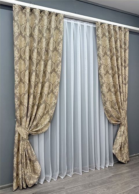 Комплект готових штор VR-Textil Льон Корона Марія № 1271ш Капучино з бежевим 100х270 см 2 шт (31-542) Київ - фото 3