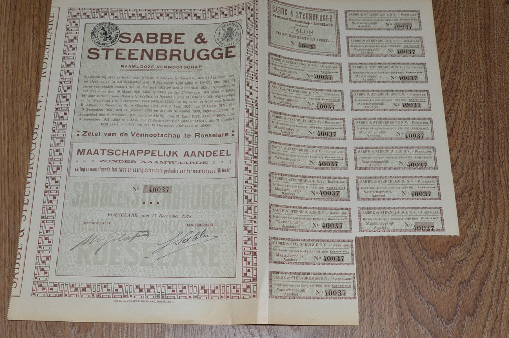 Акція. SABBE STEENBRUGGE . 1928 рік №40037 (91) Полтава - фото 1