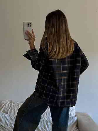 Жіноча трендова сорочка оверсайз у клітинку фланель Джинс Одеса
