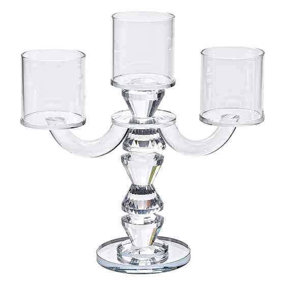 Yiwu Канделябр на 3 свічки 22×9×23 см підсвічник декоративний скляний на ніжці прозорий HP-4-30 Киев