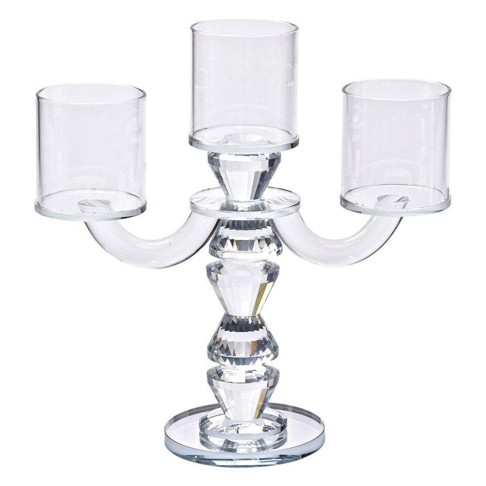 Yiwu Канделябр на 3 свічки 22×9×23 см підсвічник декоративний скляний на ніжці прозорий HP-4-30 Киев - изображение 2