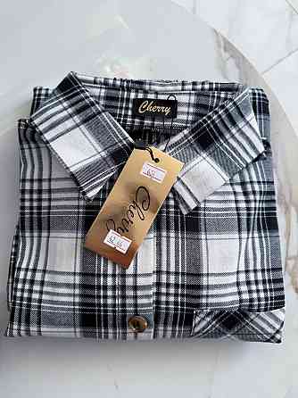 Женский стильный оверсайз костюм двойка: рубашка и юбка в клетку турецкая фланель Черный Одесса