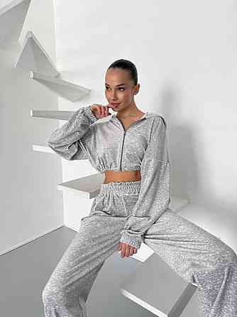 Жіночий велюровий костюм-двійка: худі на блискавці та штани Меланж, 42/44 Одеса