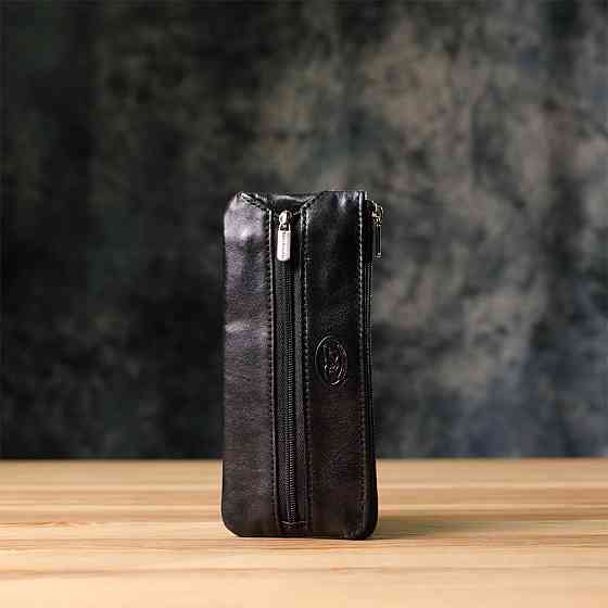 Містка ключниця на одне відділення з гладкої натуральної шкіри Чорний (Tony Perotti) Київ