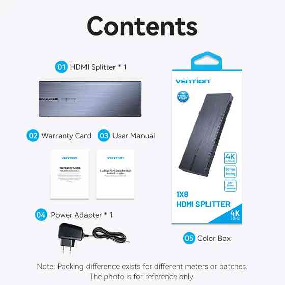 Сплітер HDMI 1.4 UHD 4K 30Hz 3D, HDCP 1x8 ports Чорний Vention Вінниця