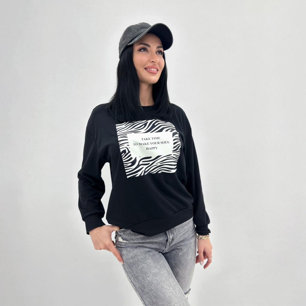 Женский свитшот с анималистичным принтом Wild 42-44, Черный Киев - изображение 1