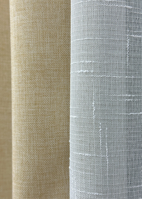 Комплект штор VR-Textil Лен Мешковина 100х270 2шт и Тюль 300х270 114ш-115т Бежевый с белым 71-022/1 Киев - изображение 5