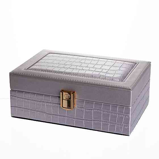 Скринька для прикрас з еко шкіри 10 відділень з дзеркалом 20×14×8 см Сірий HP-5-19G Київ