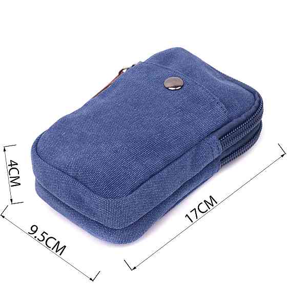 Практичная сумка-чехол на пояс с металлическим карабином из текстиля Vintage 22226 Синий Киев