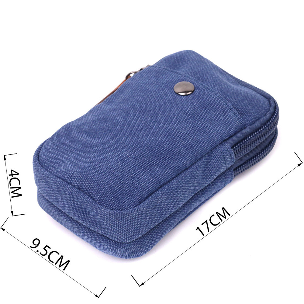 Практична сумка-чохол на пояс із металевим карабіном із текстилю Vintage 22226 Синій Київ - фото 3